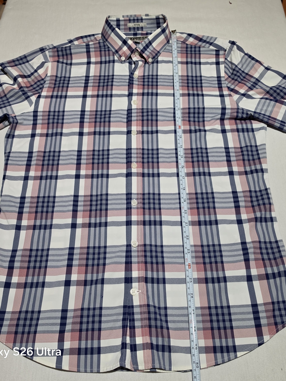 Express Plaid Button-Down Shirt in Navy and Pink